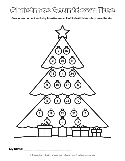 Christmas Countdown Tree printable preview