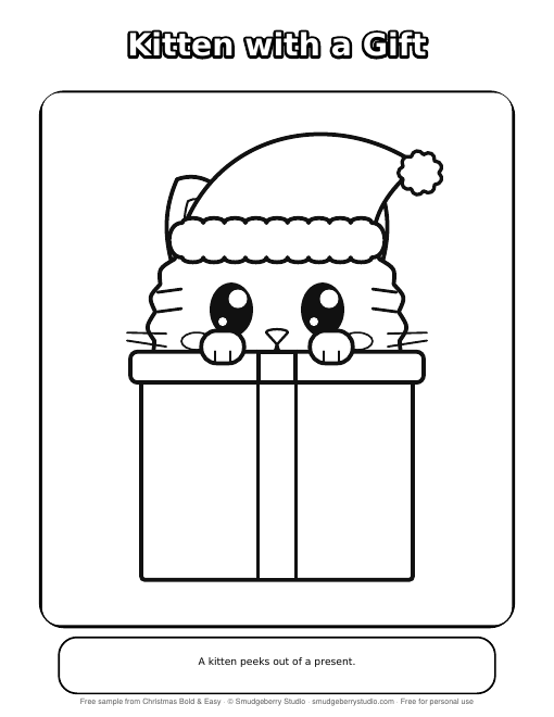 Kitten with a Gift coloring page preview